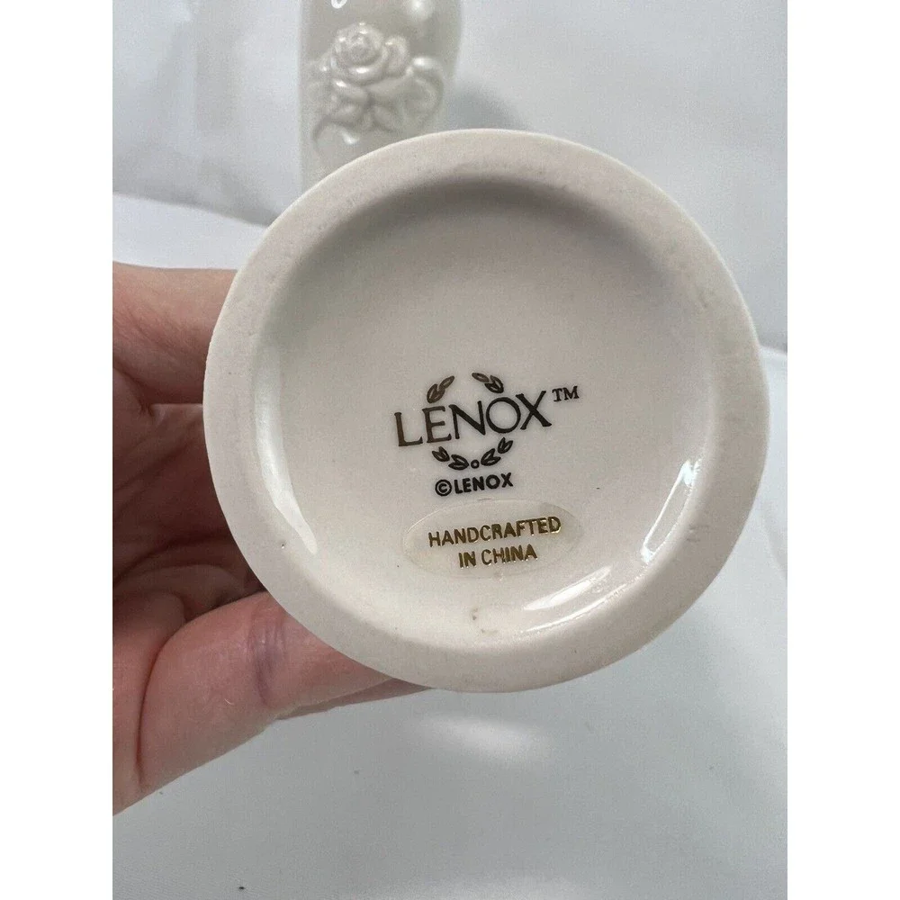 Pair Of Vtg Hand Crafted Lenox China 6'' Rose Bud Vase Ivory‎ with Gold Trim EUC